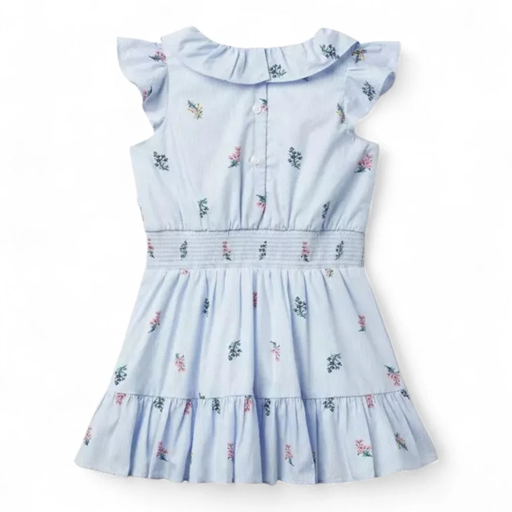 Jane and Jack Floral Striped Ruffle Dress Girls Size 3 Blue Cotton